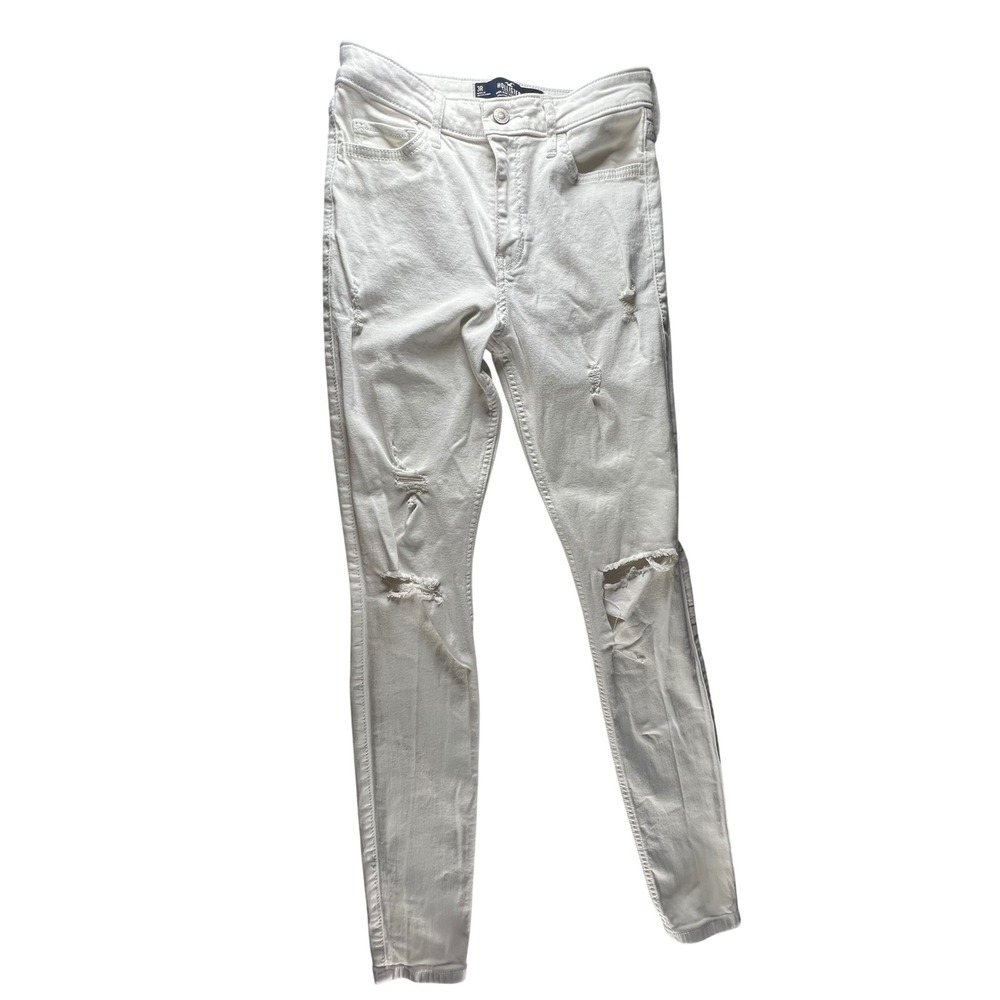 Hollister White Distressed High-Rise Super Skinny Jeans Girls Size 26‎